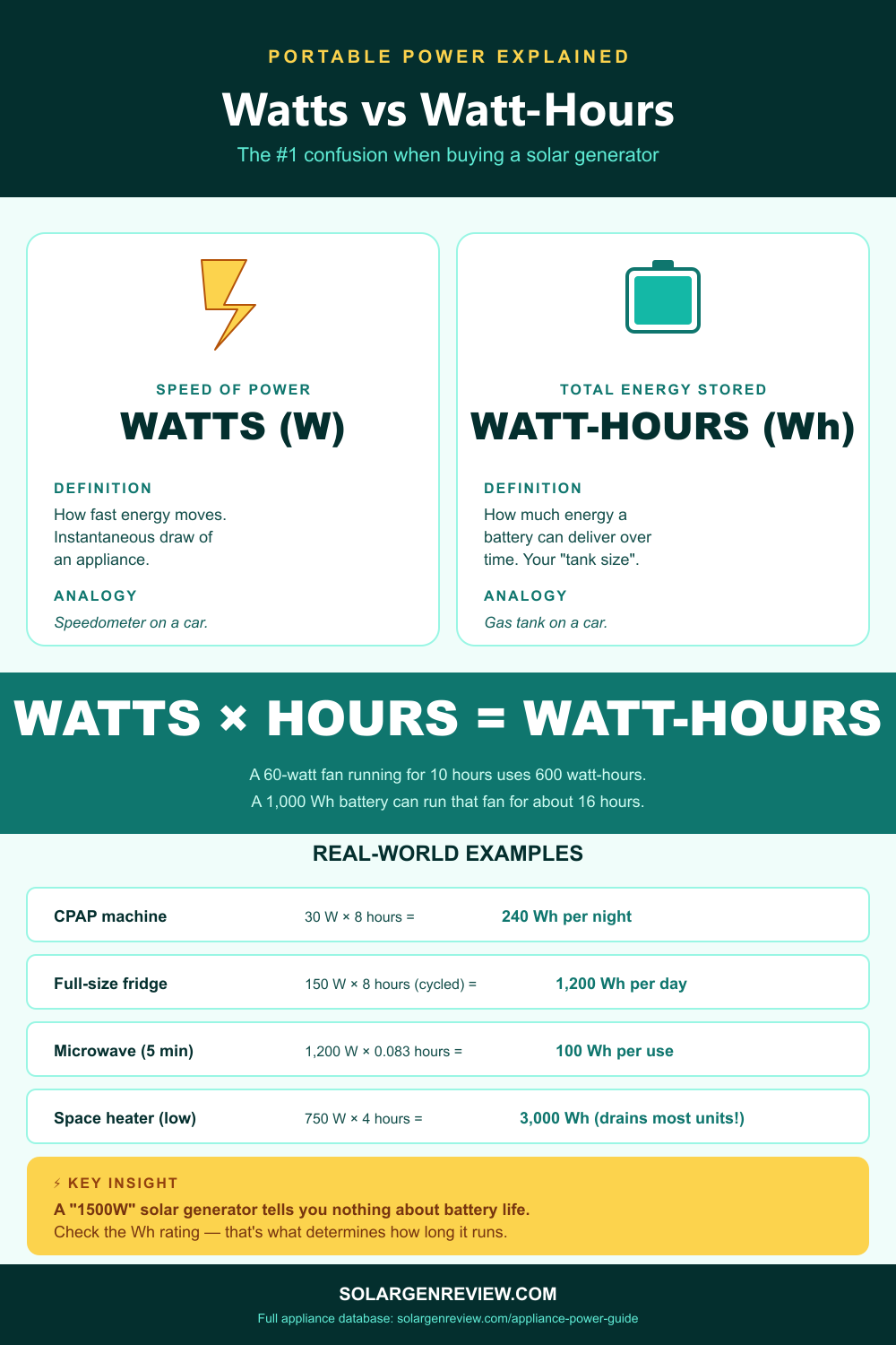 Watts vs Watt-Hours Explained: The #1 Confusion When Buying a Solar Generator